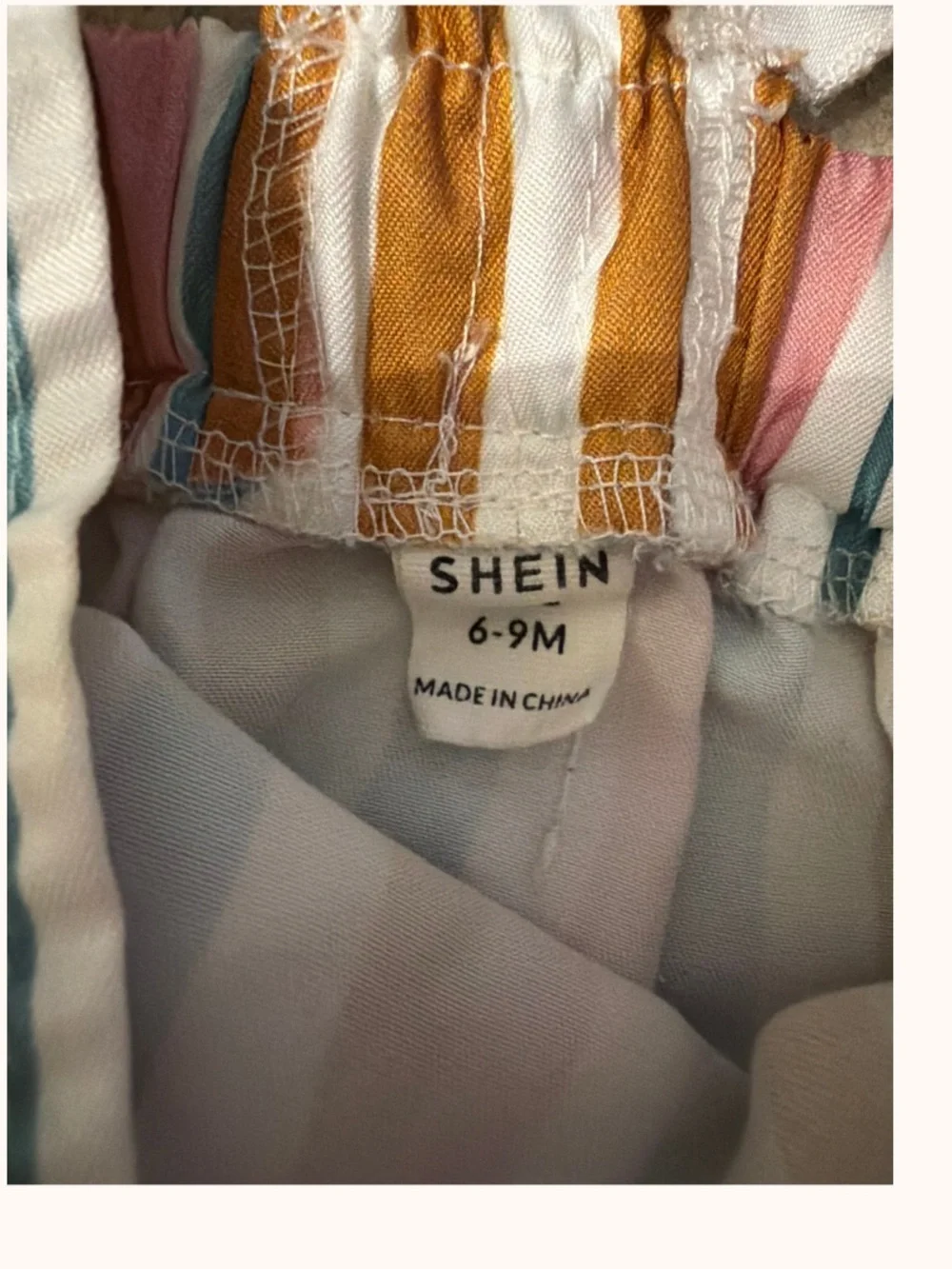 SHEIN Striped Ruffle-Shoulder One-Piece - Teal, Mustard & Pink